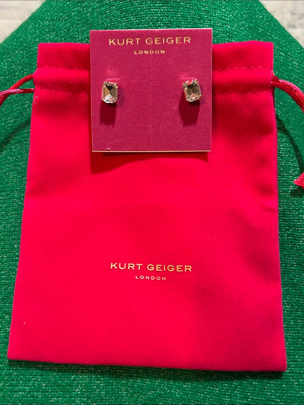 Kurt Geiger Clear Crystal Stud Earrings with Gold Setting
